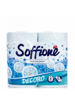 Двухслойная туалетная бумага Soffione Decoro бело-голубая 4 рулона 